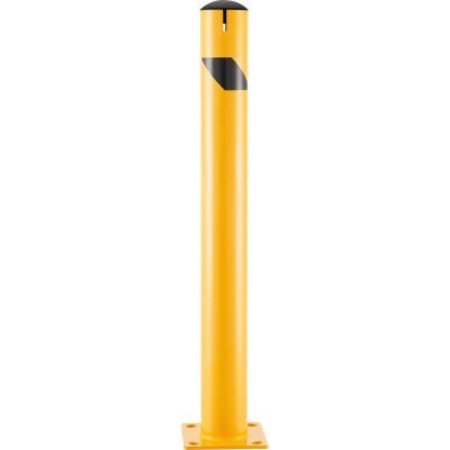 GEC Global Industrial Steel Bollard w/Chain Slots & Removable Cap, 4-1/2inDia. x 42inH, Yellow 670585